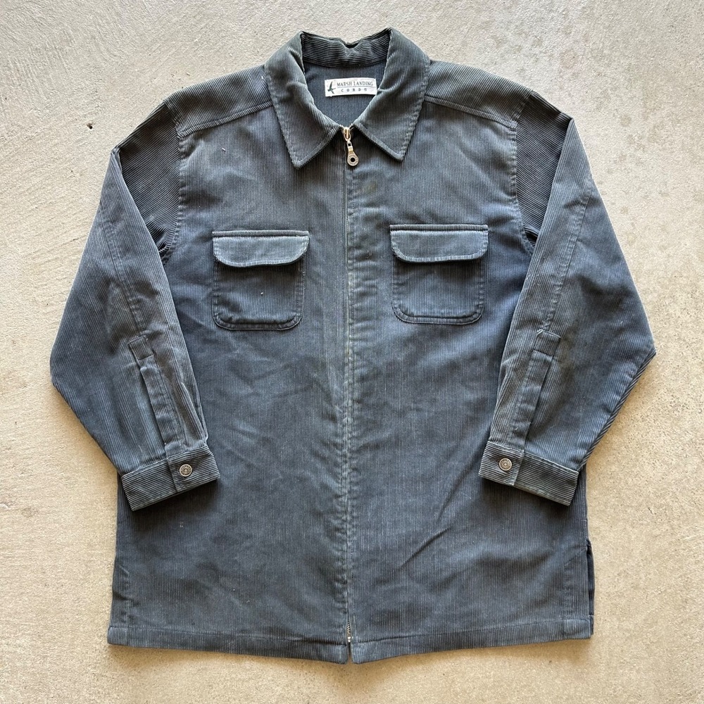 Vintage 90s Marsh Landing Corduroy Shirt Jacket Size Large Gray Full Zip Pocket